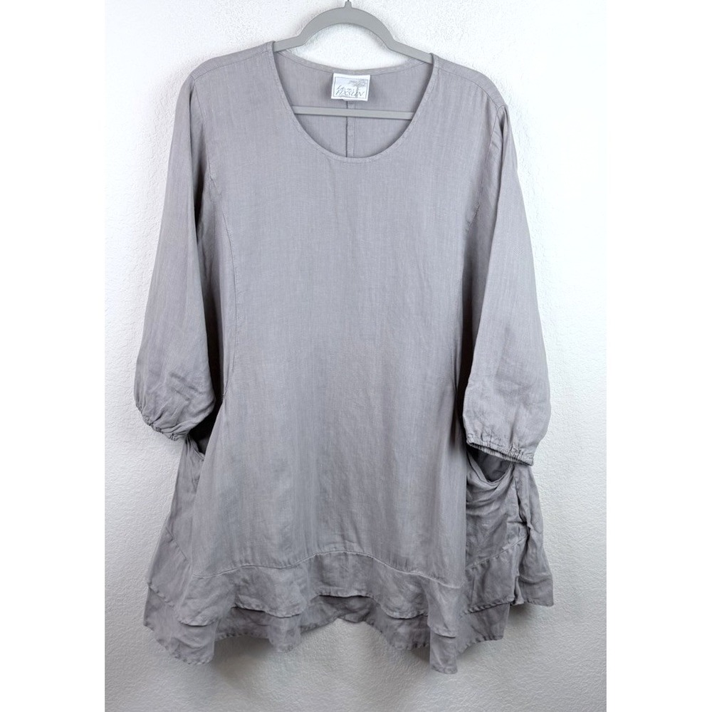 La Fixsun 100% Linen Tunic Top Sz S Gray Lagenlook Oversized Layered Coastal USA